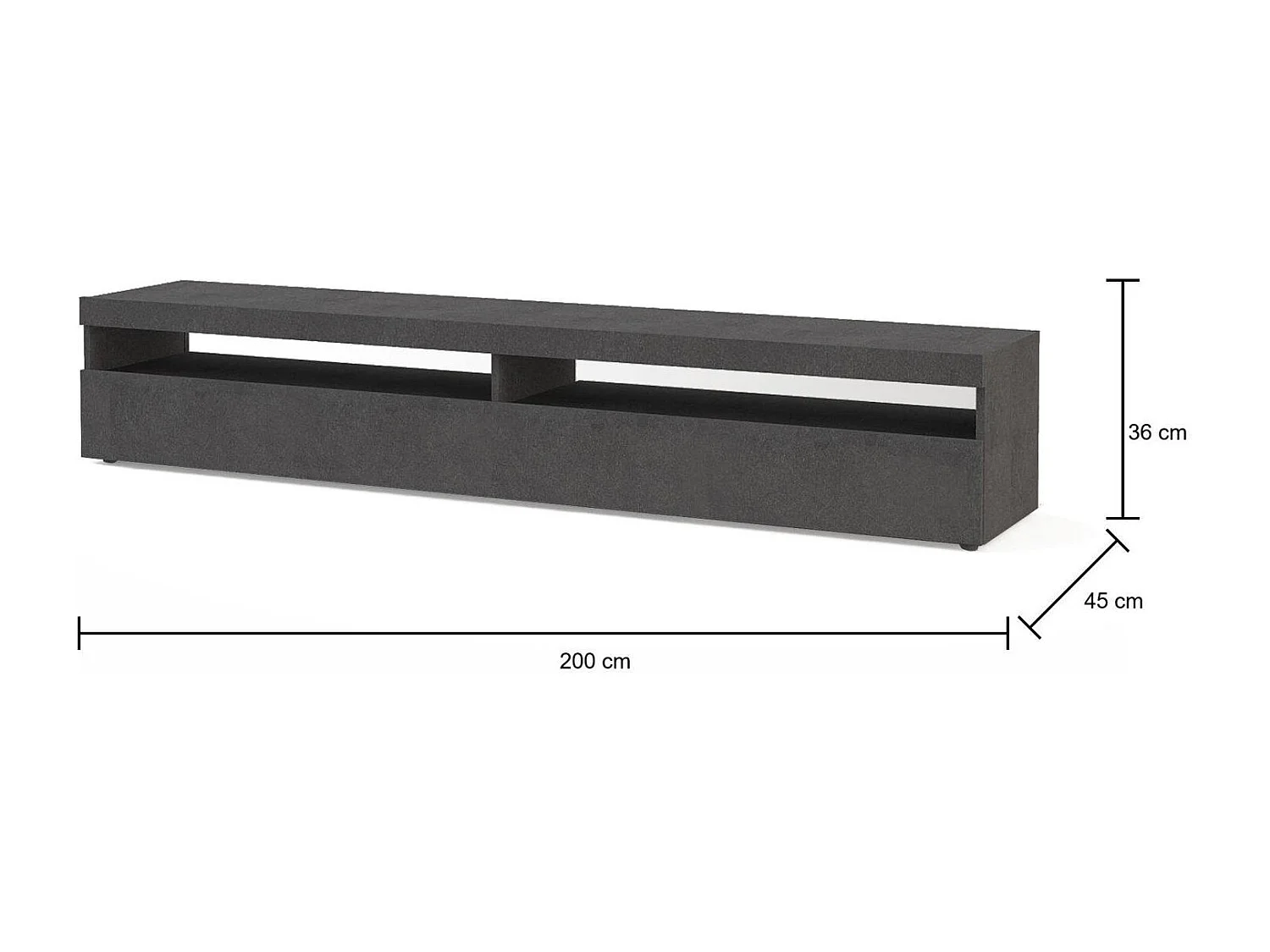 Dkraj TV-meubel, Laag woonkamerdressoir met 2 deuren, TV-meubelbasis, 100% Made in Italy, 200x45h36 cm, Leisteen, met LED-licht