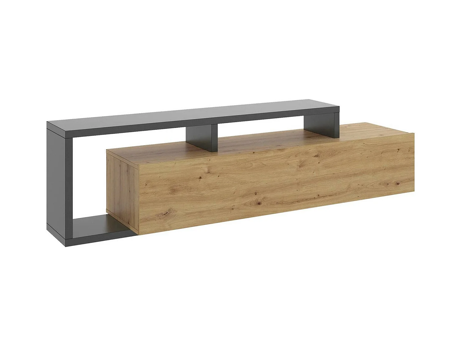 Meuble TV Dgodign, Buffet bas de salon, Buffet de salon pour télévision, 165x40h47 cm, Chêne Nodi et Anthracite