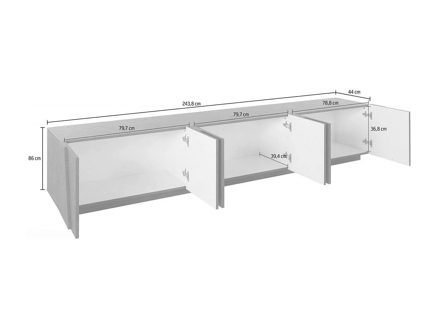 Dmora - Mobile porta TV Aemilor, cm 244x44h46, Cemento scuro