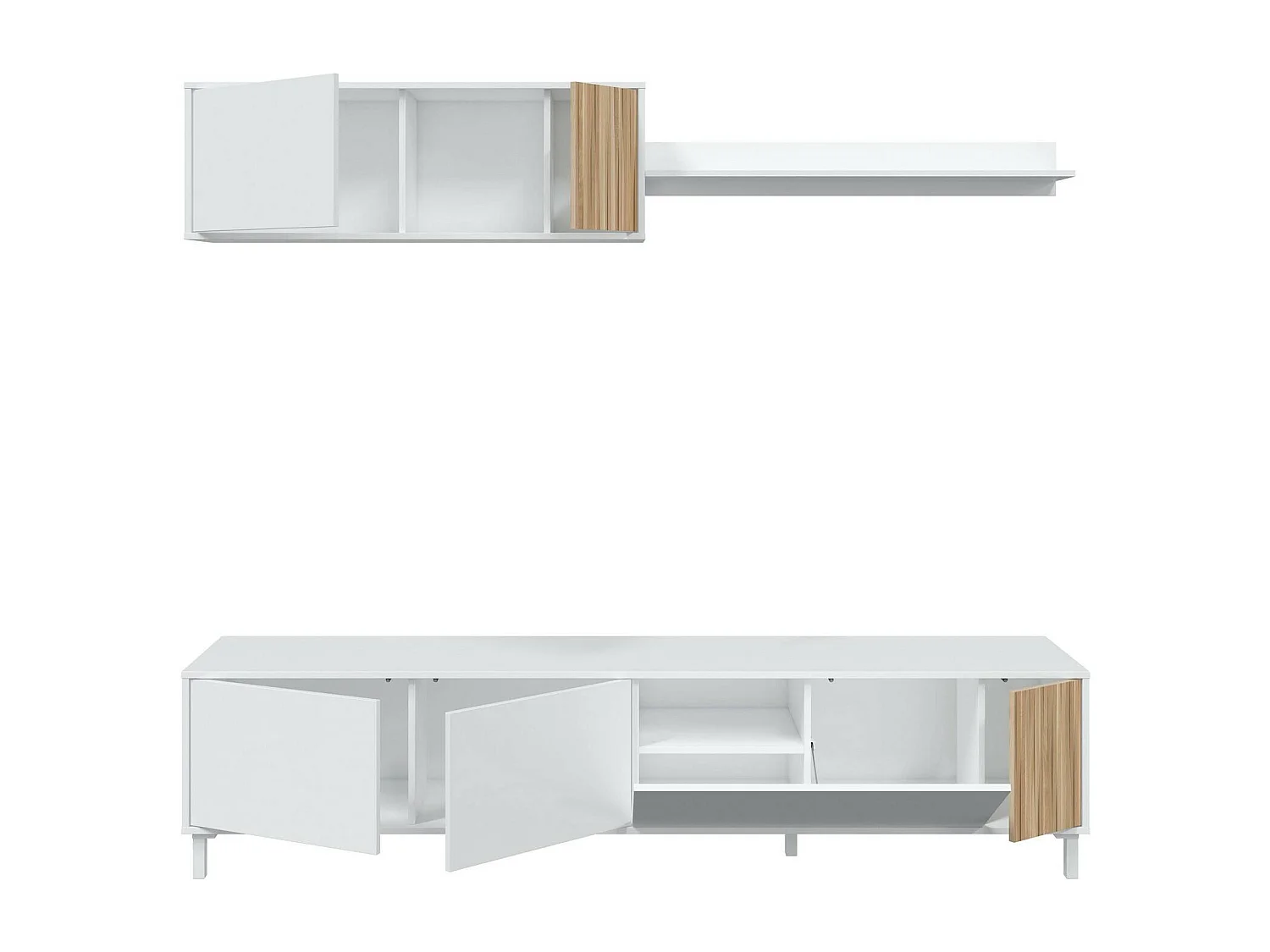 Ausgerstete Dolze, Wohnzimmerschrank mit Türen, Hängeschrank mit Regal, Mehrzweck-Sideboard, 200 x 40 x 47 cm, WeiÃŸ und Eiche