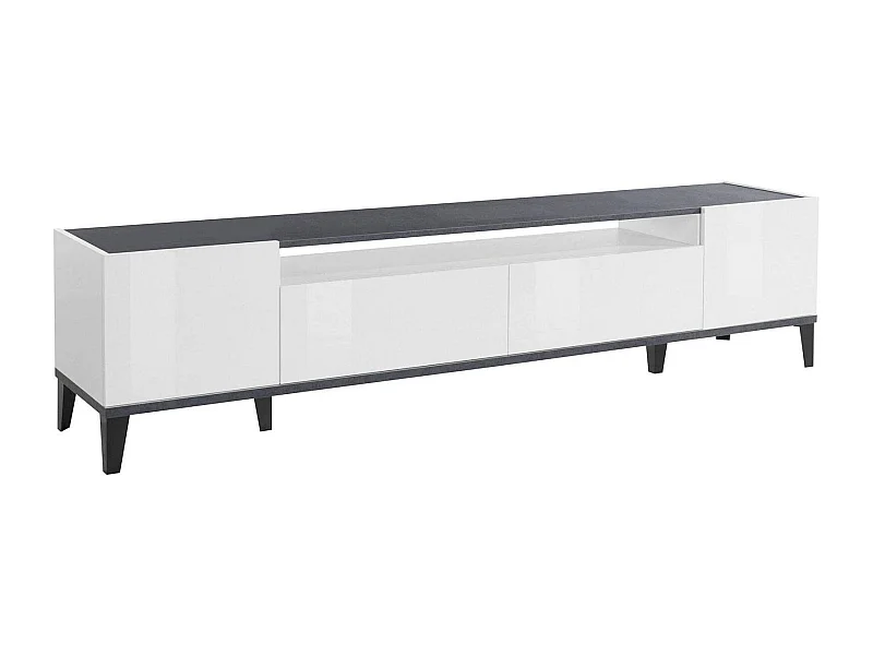 Meuble TV Dmaigna, Buffet bas de salon avec 2 portes, Base pour meuble TV, 100% Made in Italy, 200x40h47 cm, Blanc brillant et ardoise