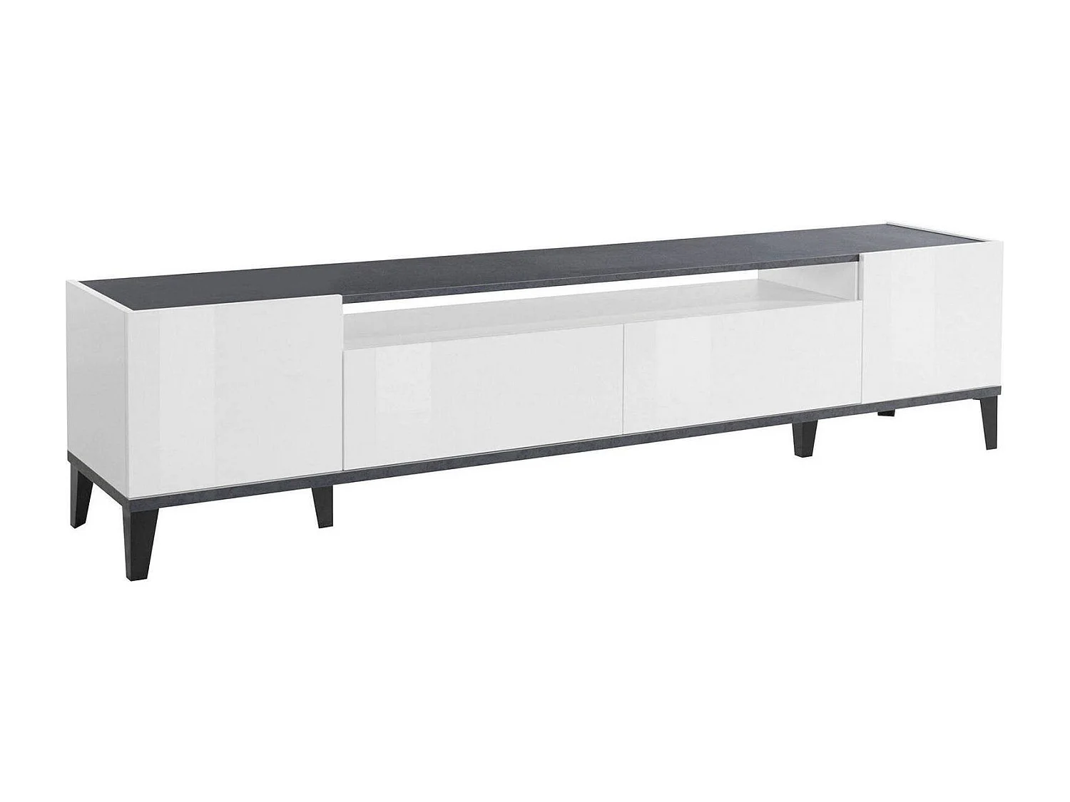 Móvel de TV Dmaigna, Aparador baixo de sala com 2 portas, base de móvel de TV, 100% Fabricado na Itália, 200x40h47 cm, Branco brilhante e ardósia