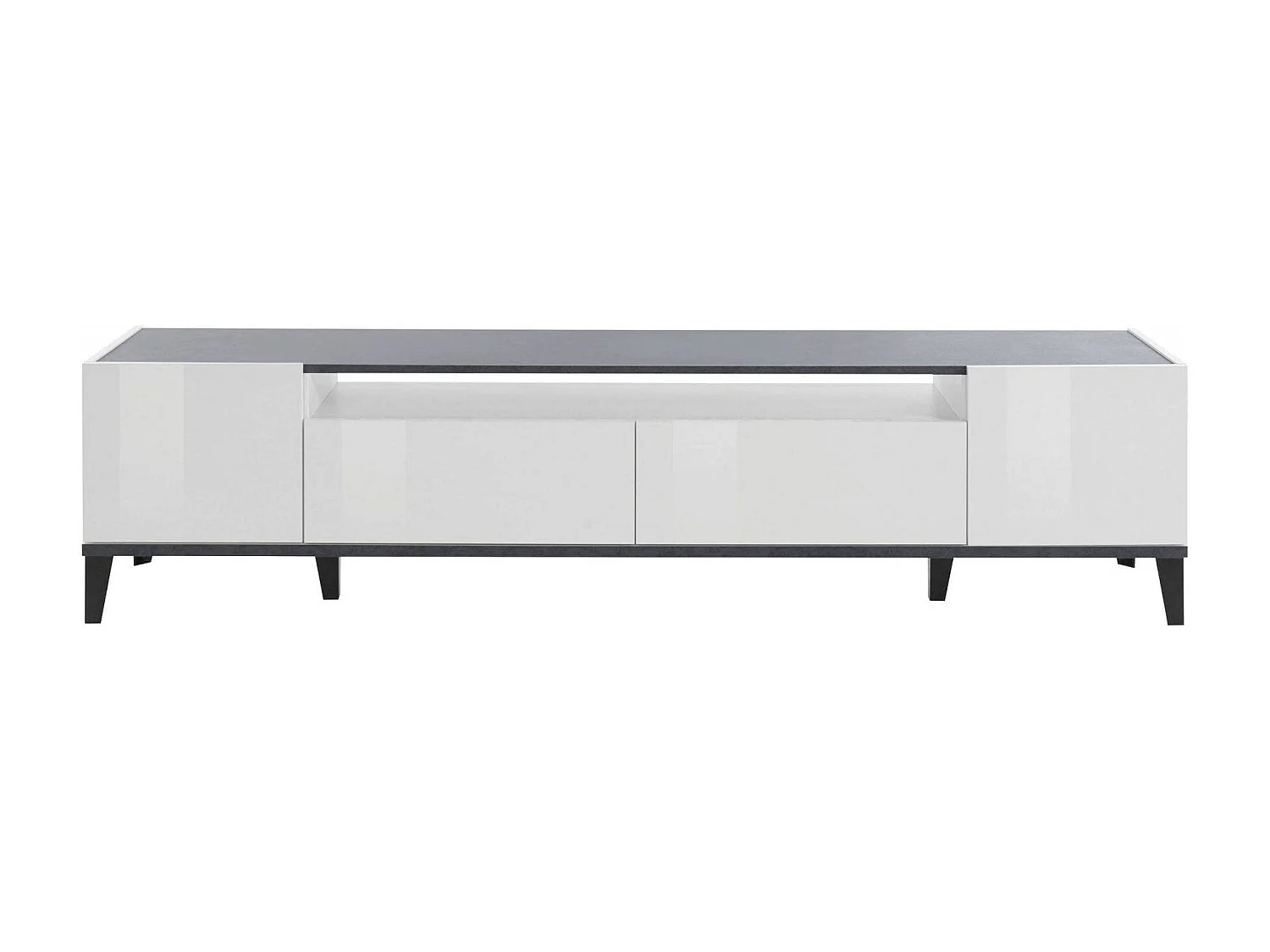 Meuble TV Dmaigna, Buffet bas de salon avec 2 portes, Base pour meuble TV, 100% Made in Italy, 200x40h47 cm, Blanc brillant et ardoise