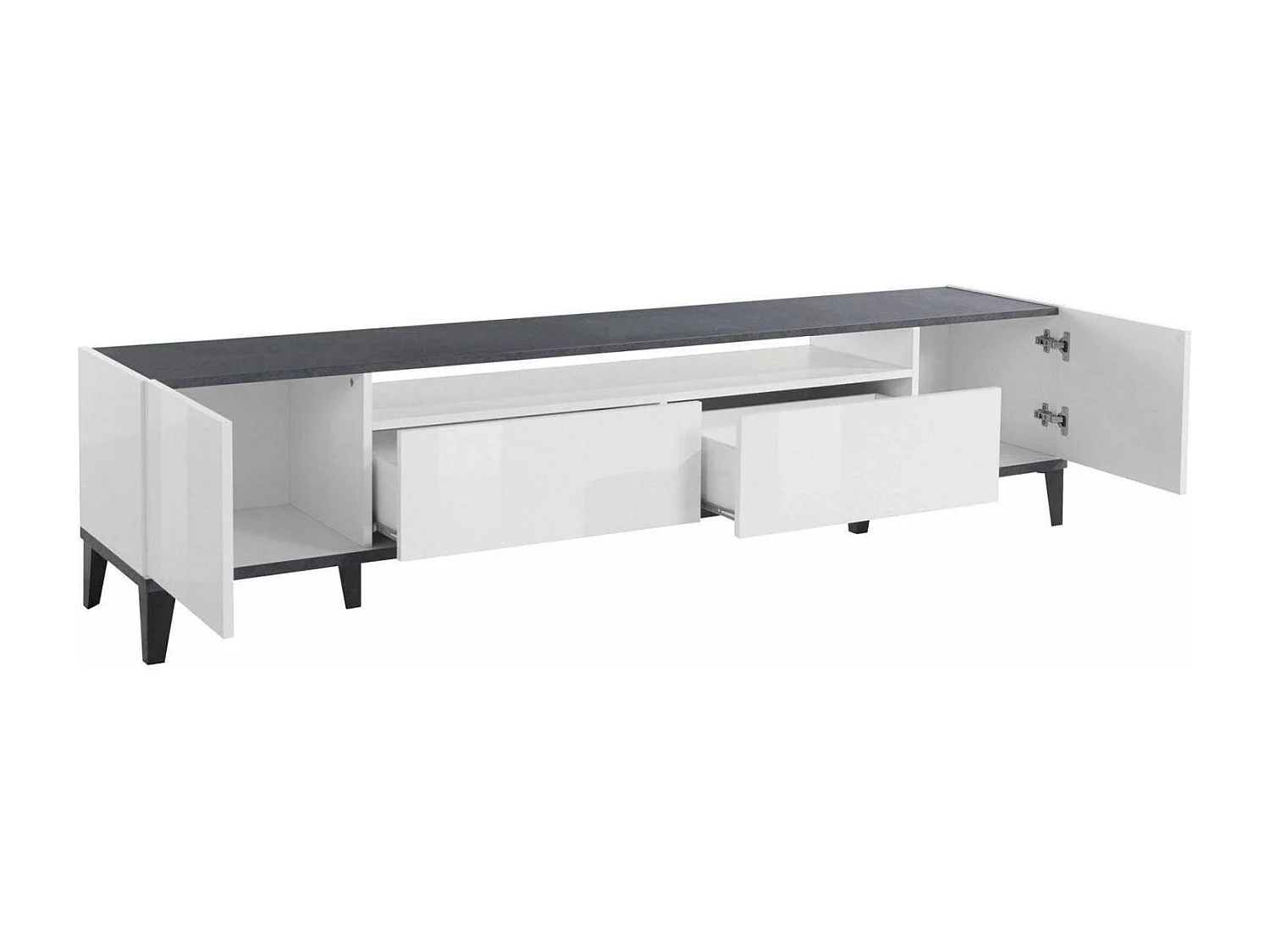 Meuble TV Dmaigna, Buffet bas de salon avec 2 portes, Base pour meuble TV, 100% Made in Italy, 200x40h47 cm, Blanc brillant et ardoise