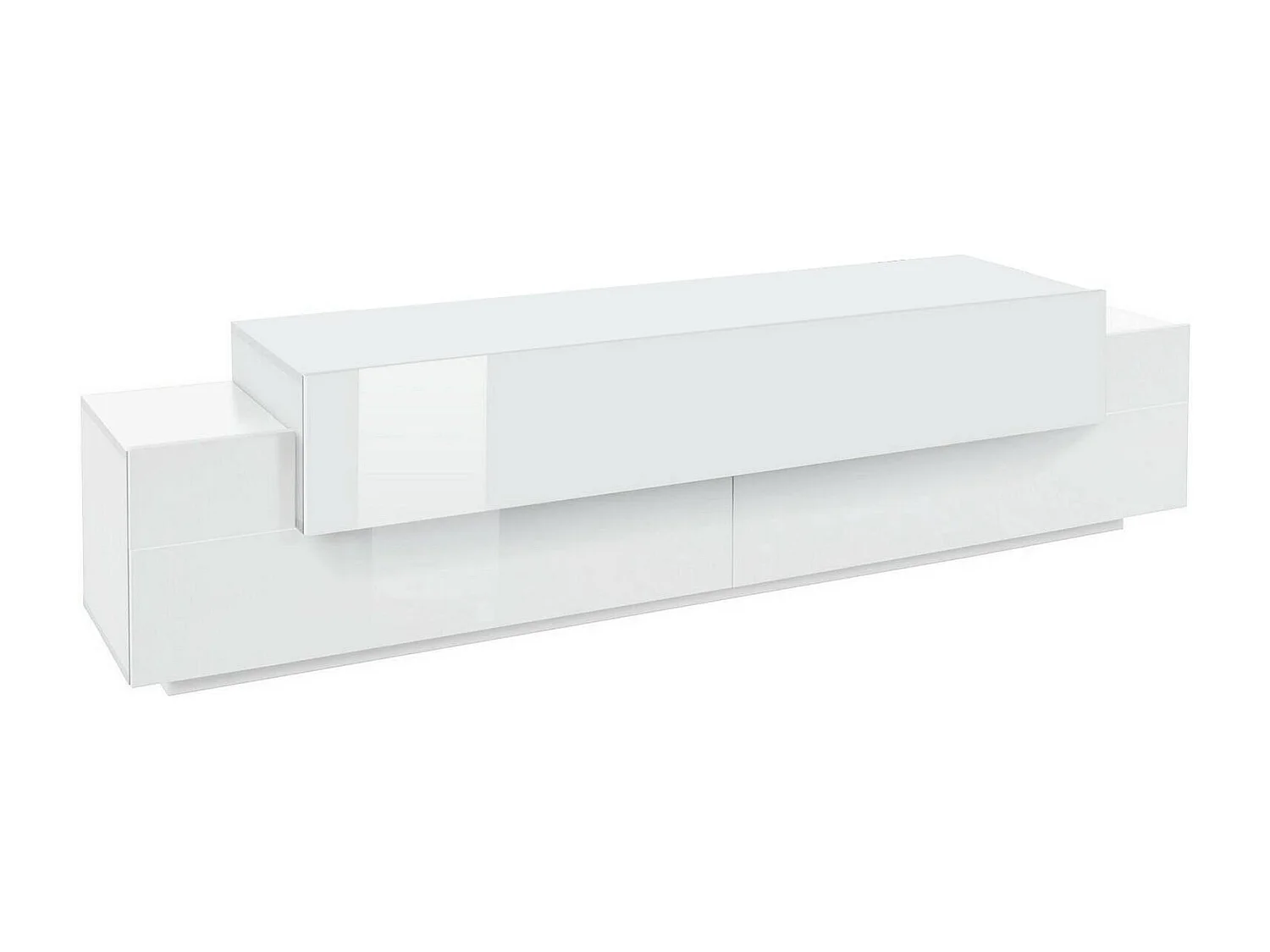 Móvel de TV Teo, aparador baixo da sala, base de móvel de TV, 100% Fabricado na Itália, 200x45h52 cm, Branco brilhante