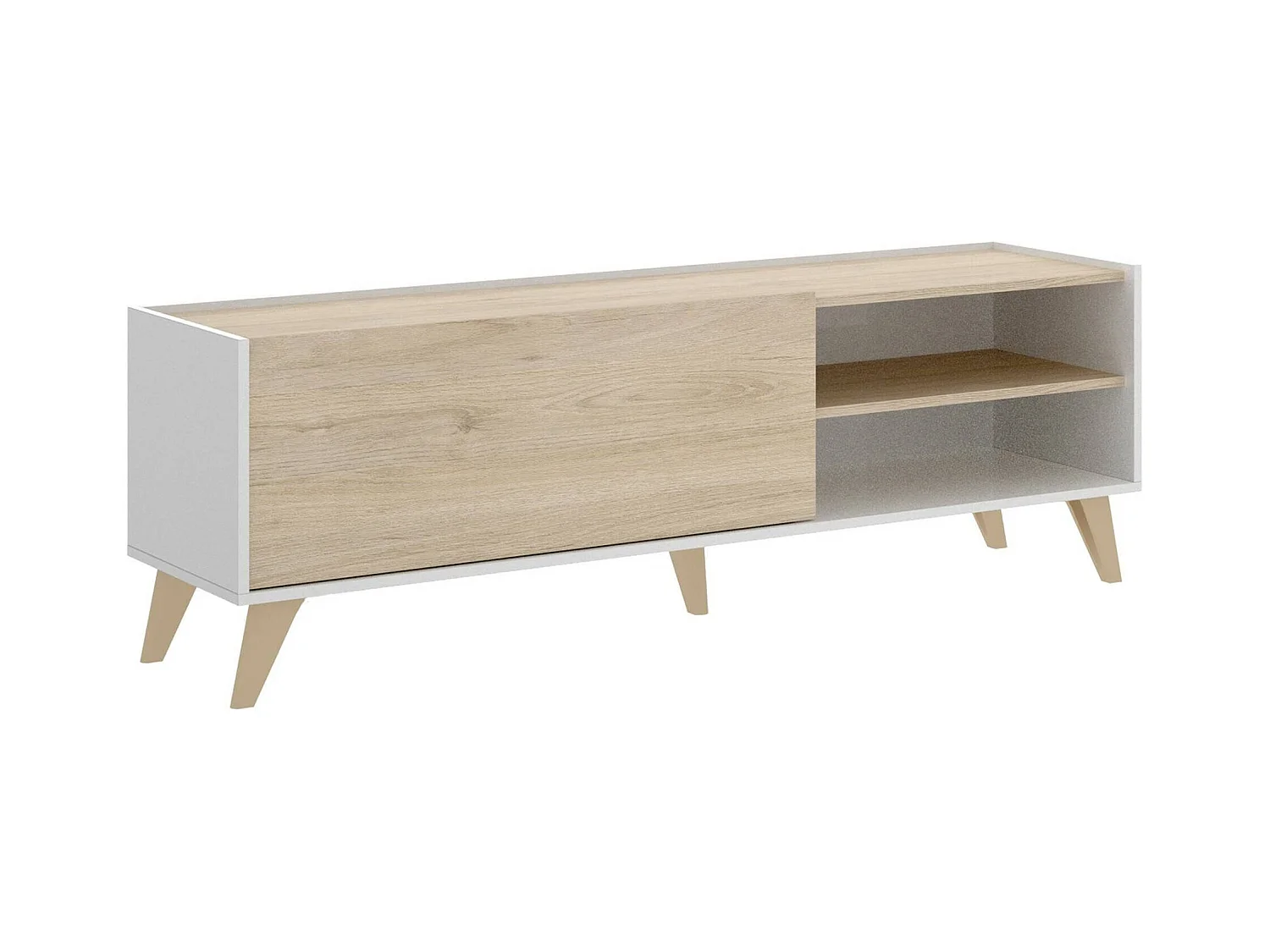 Meuble TV Asinara, Buffet bas de salon, Buffet de salon pour télévision, 155x43h47 cm, Chêne et Blanc