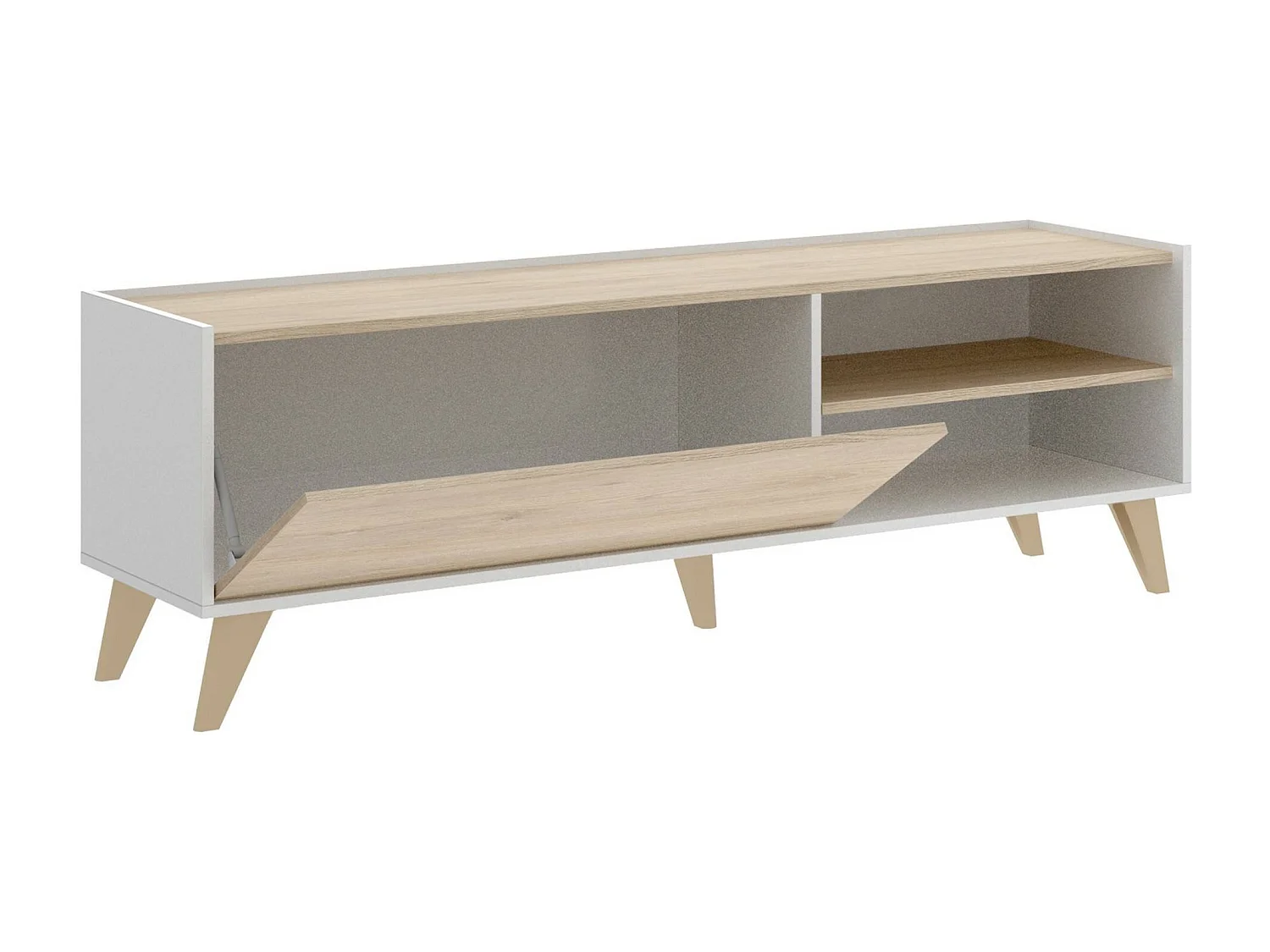 TV-Schrank Asinara, niedriges Sideboard für Wohnzimmer, TV-Sideboard für Wohnzimmer, 155 x 43 x 47 cm, Eiche und WeiÃŸ