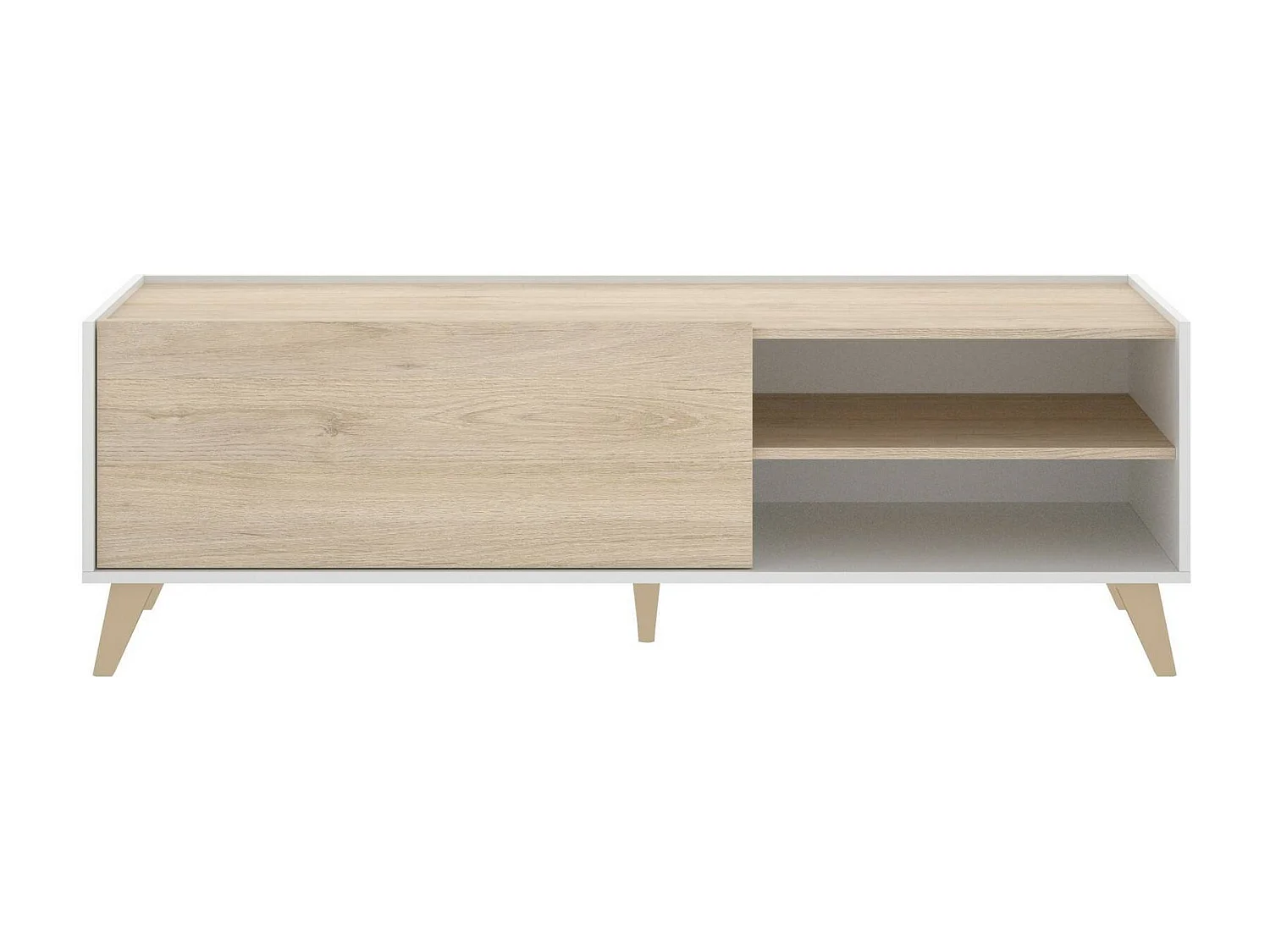 TV-Schrank Asinara, niedriges Sideboard für Wohnzimmer, TV-Sideboard für Wohnzimmer, 155 x 43 x 47 cm, Eiche und WeiÃŸ
