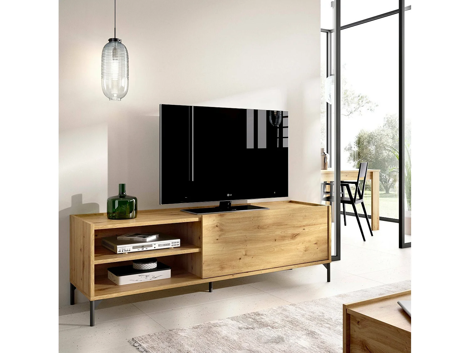 Meuble TV Asinara, Buffet bas de salon, Buffet de salon pour télévision, 155x43h47 cm, Chêne Nodi