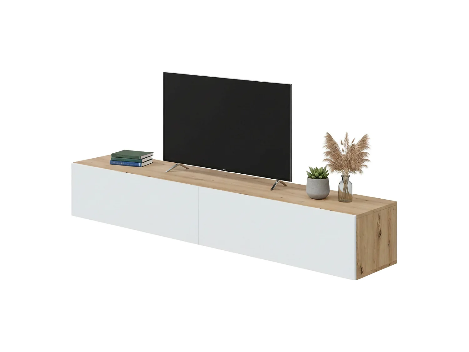 Dmora TV-meubel Vincennes 34.5x180x28 cm Wit, 1 Plank, 2 Vakken, 2 Deuren