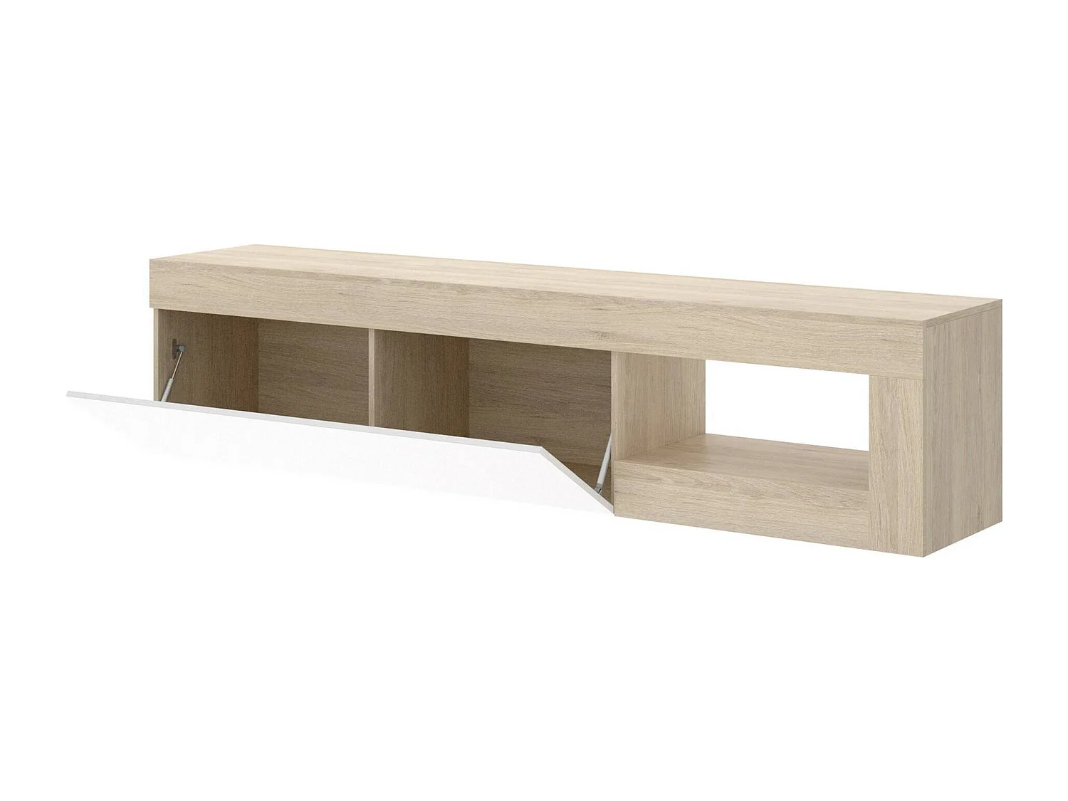 Meuble TV Averau, Buffet bas de salon, Buffet de salon pour télévision, 204x42h48 cm, Chêne et Blanc