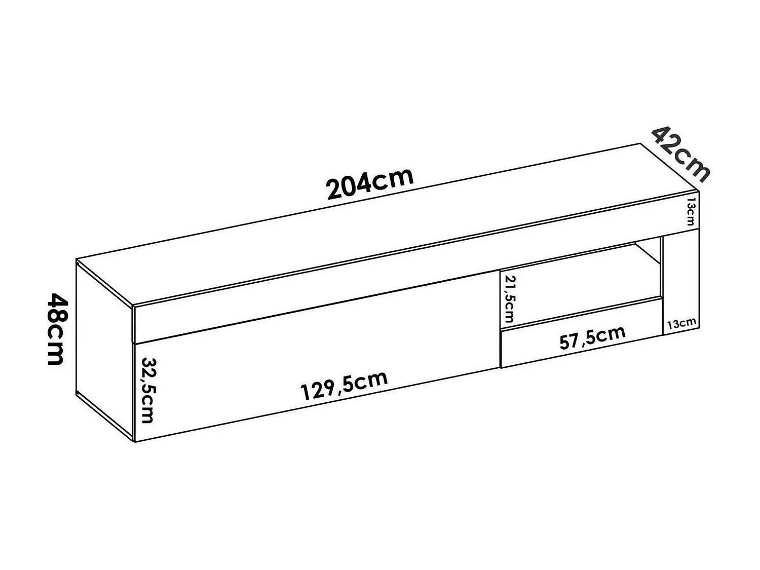 Móvel de TV Averau, Aparador baixo da sala, Aparador da sala para televisão, 204x42h48 cm, Carvalho e Branco