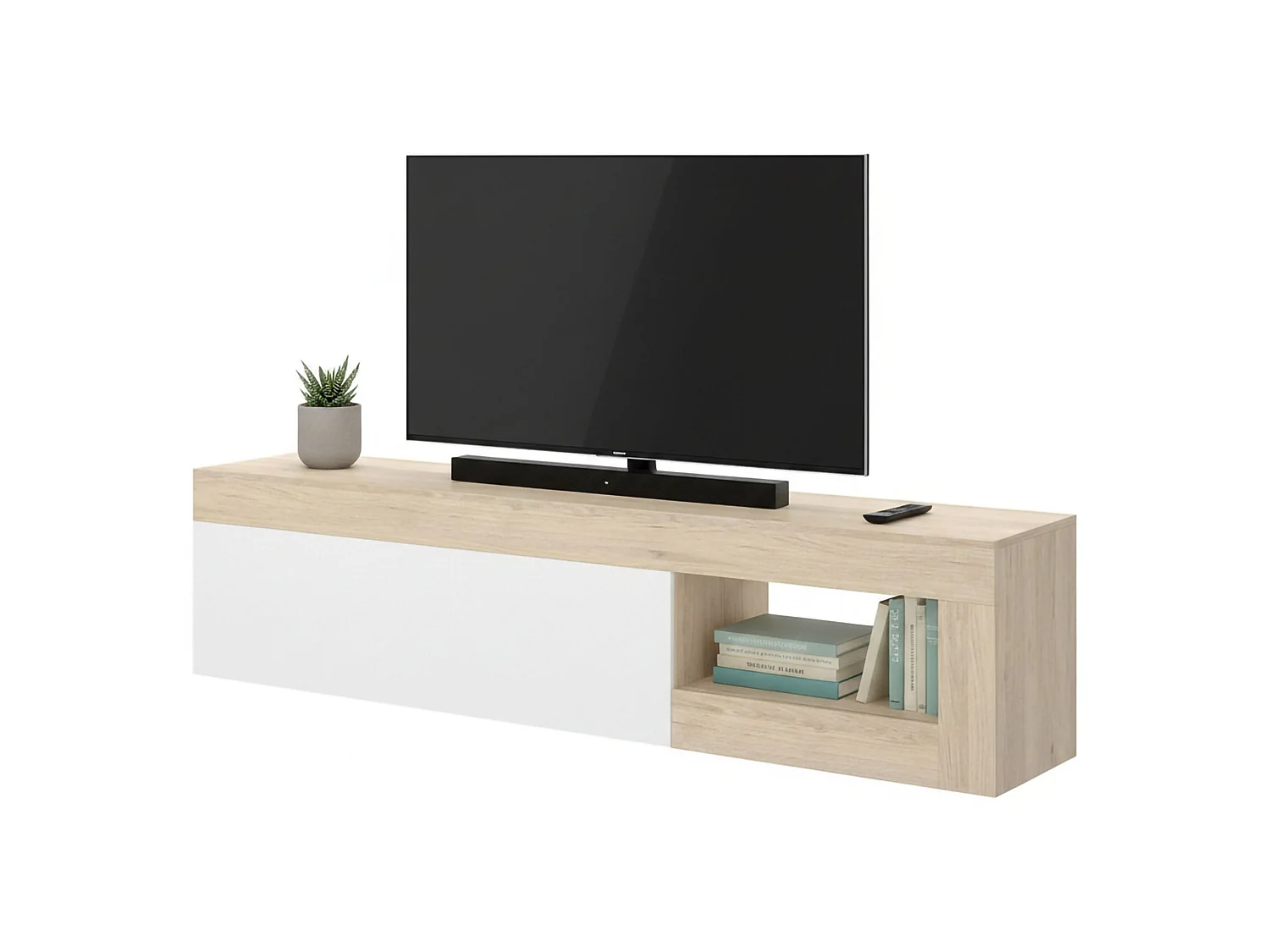 Móvel de TV Averau, Aparador baixo da sala, Aparador da sala para televisão, 204x42h48 cm, Carvalho e Branco