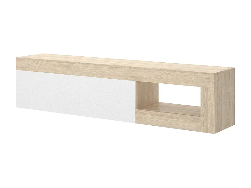 TV-Ständer Averau, niedriges Sideboard für Wohnzimmer, Wohnzimmer-Sideboard für Fernseher, 204 x 42 x 48 cm, Eiche und WeiÃŸ
