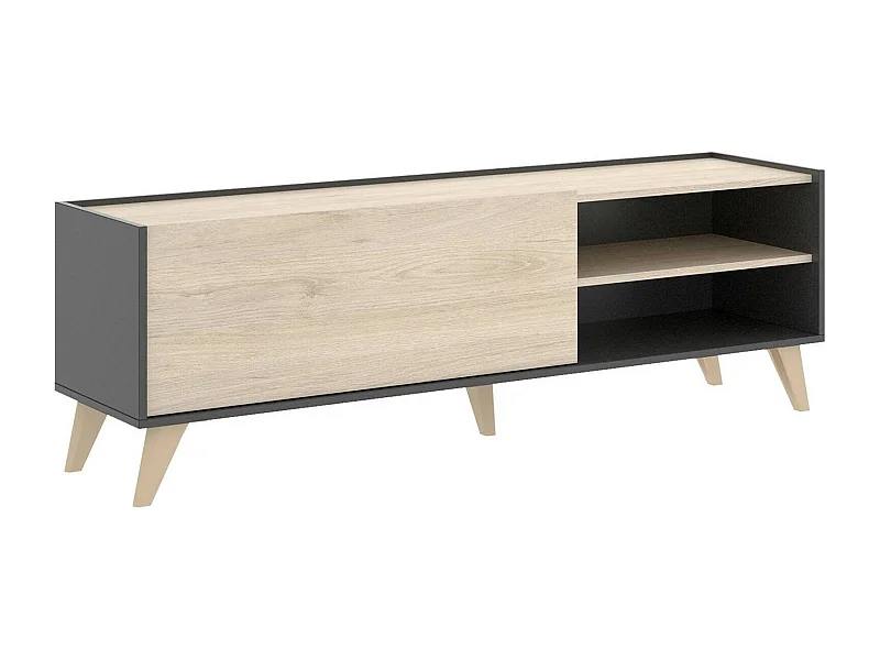 Meuble TV Dacerbi, Buffet bas de salon, Buffet de salon pour télévision, 155x43h47 cm, Chêne et Anthracite