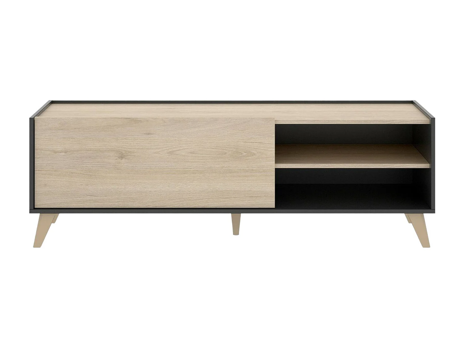 Meuble TV Dacerbi, Buffet bas de salon, Buffet de salon pour télévision, 155x43h47 cm, Chêne et Anthracite