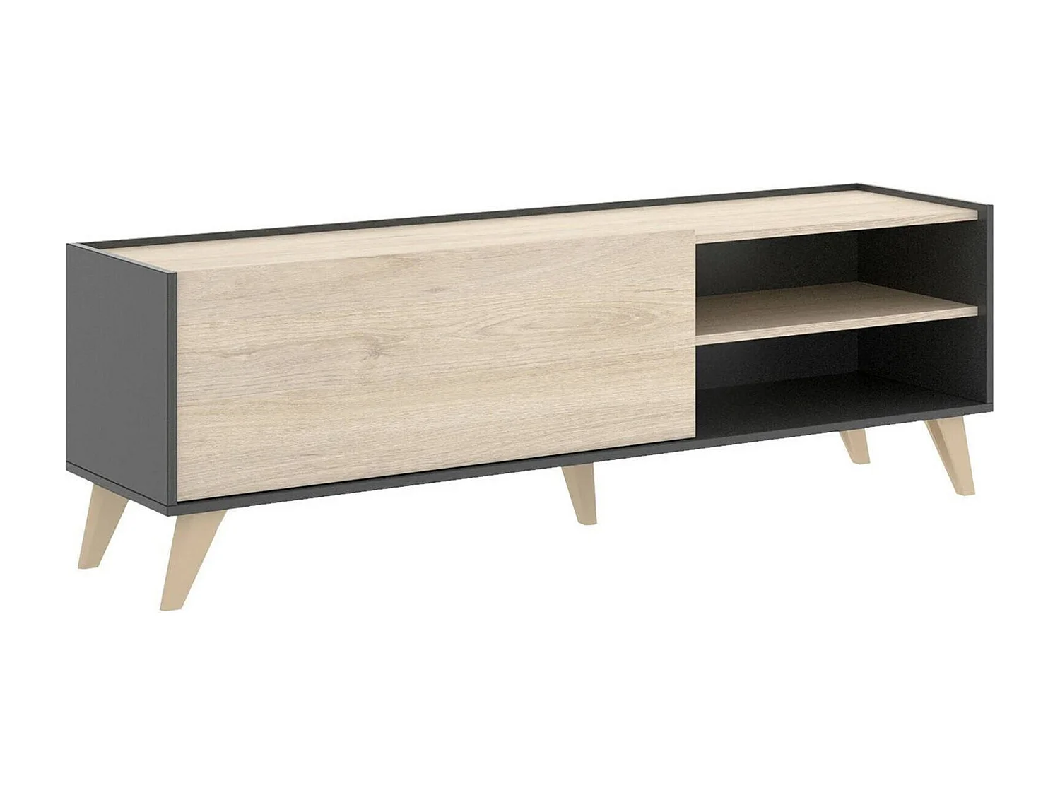 Meuble TV Dacerbi, Buffet bas de salon, Buffet de salon pour télévision, 155x43h47 cm, Chêne et Anthracite