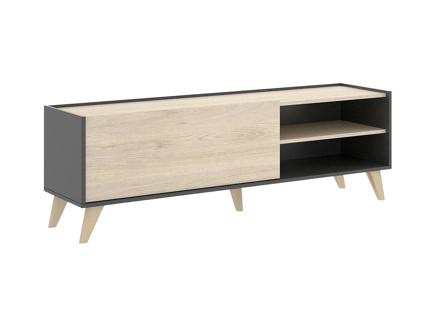 Meuble TV Dacerbi, Buffet bas de salon, Buffet de salon pour télévision, 155x43h47 cm, Chêne et Anthracite