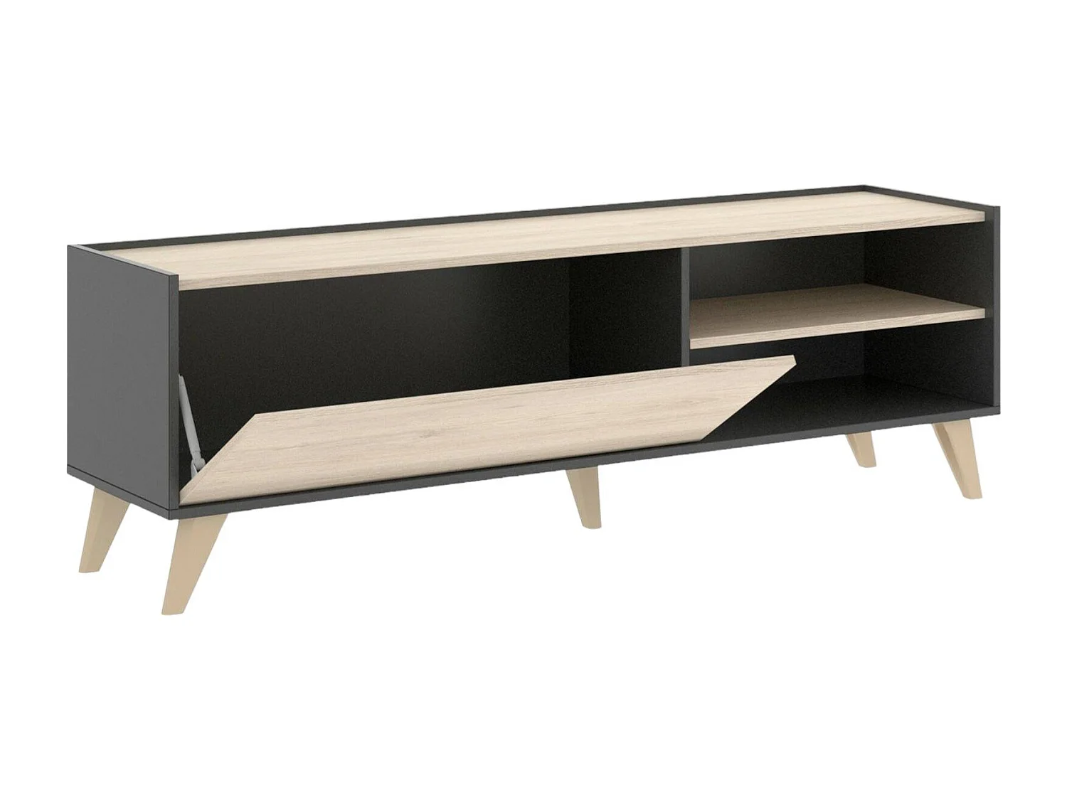 TV-Schrank Dacerbi, niedriges Sideboard für Wohnzimmer, TV-Sideboard für Wohnzimmer, 155 x 43 x 47 cm, Eiche und Anthrazit