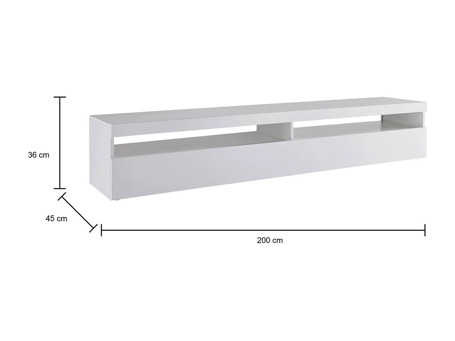 Meuble TV Dcanott, Buffet bas de salon, Base pour meuble TV, 100% Made in Italy, 200x45h36 cm, Blanc brillant, avec lumière LED