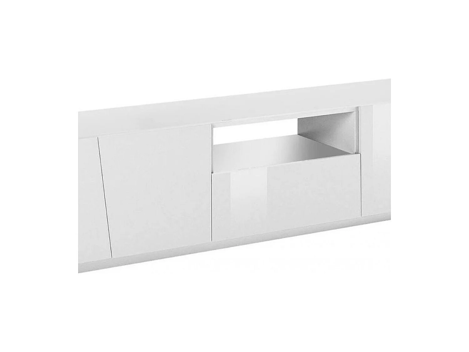 Meuble TV Dlori, Buffet bas de salon, Base pour meuble TV, 100% Made in Italy, 220x43h46 cm, Blanc brillant, avec lumière LED