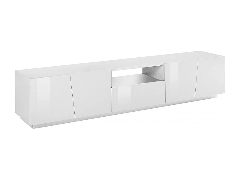 Móvel de TV Dlori, Aparador baixo de sala, base de móvel de TV, 100% Fabricado na Itália, 220x43h46 cm, Branco brilhante, com luz LED