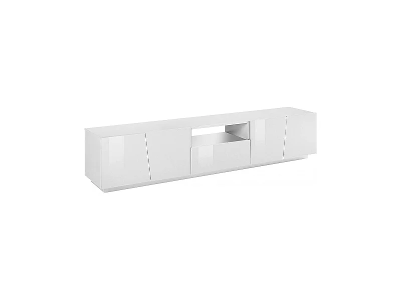 Meuble TV Dlori, Buffet bas de salon, Base pour meuble TV, 100% Made in Italy, 220x43h46 cm, Blanc brillant, avec lumière LED