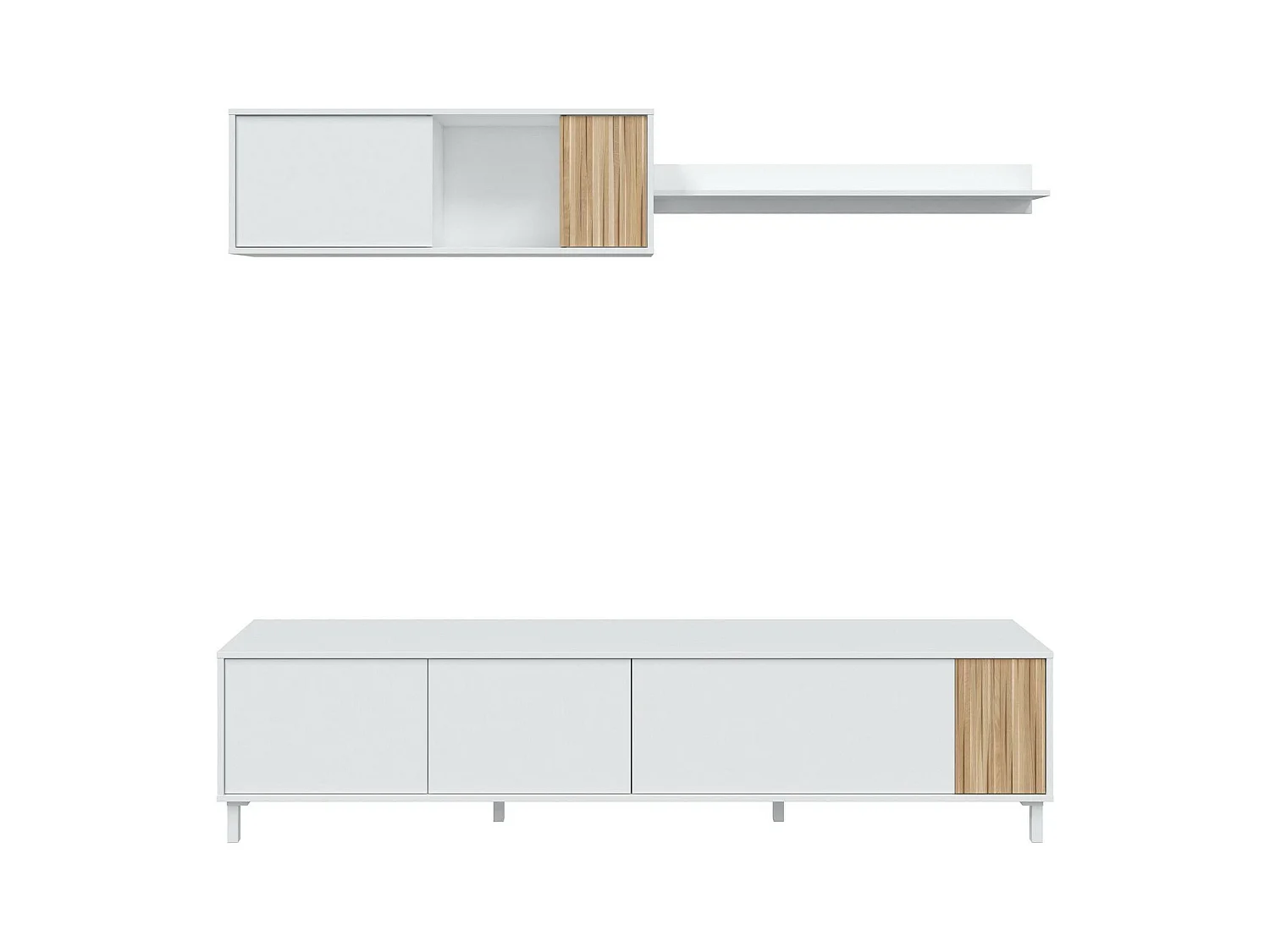 Unité murale Woonsocket, Armoire de salon avec portes, Armoire suspendue avec étagère, Buffet polyvalent, 200x40h47 cm, Blanc et Chêne