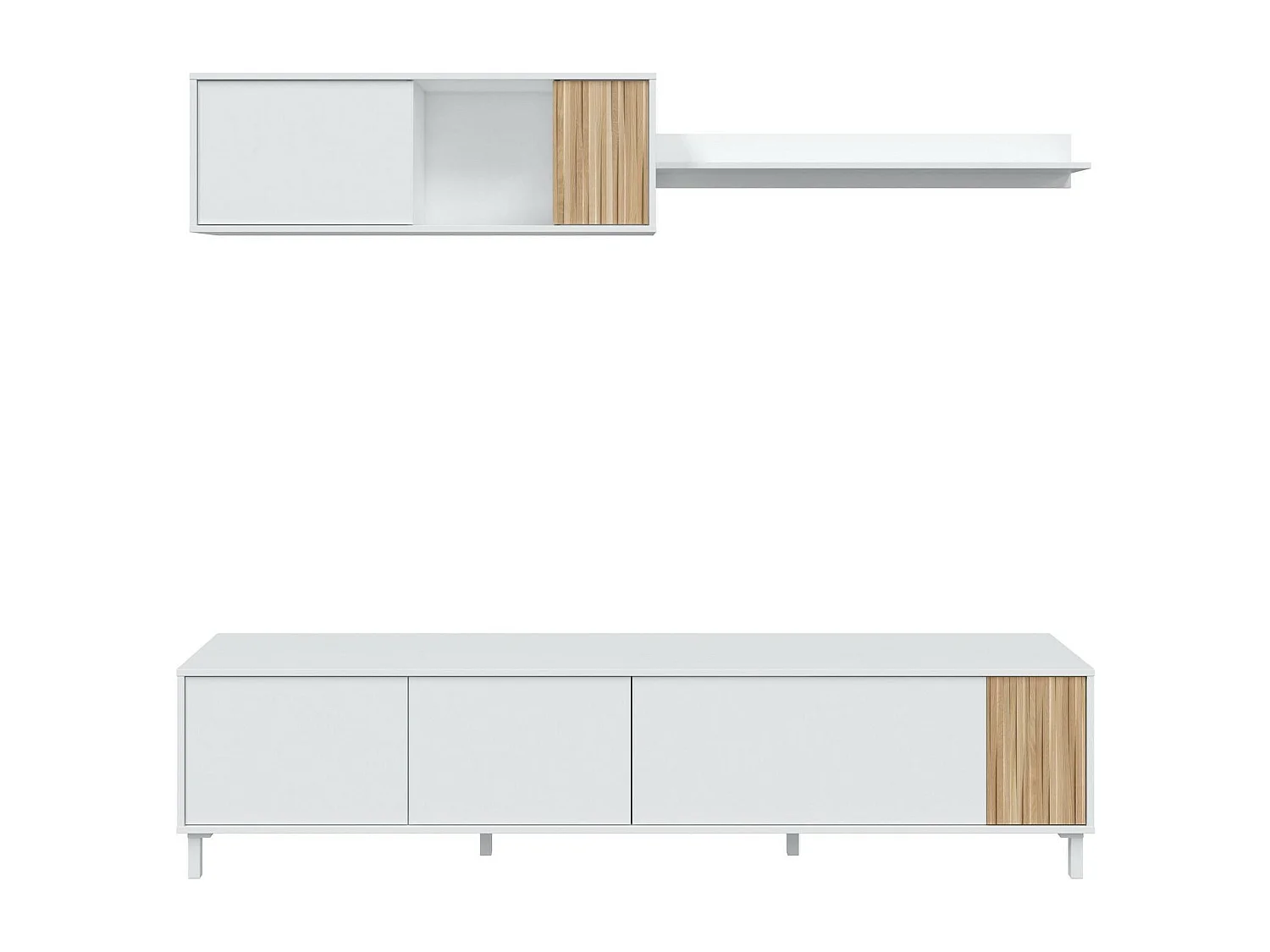 Dmora Parete Attrezzata Woonsocket 40x200x45h cm Bianco 6 Ripiani 9 Vani, 5 Ante