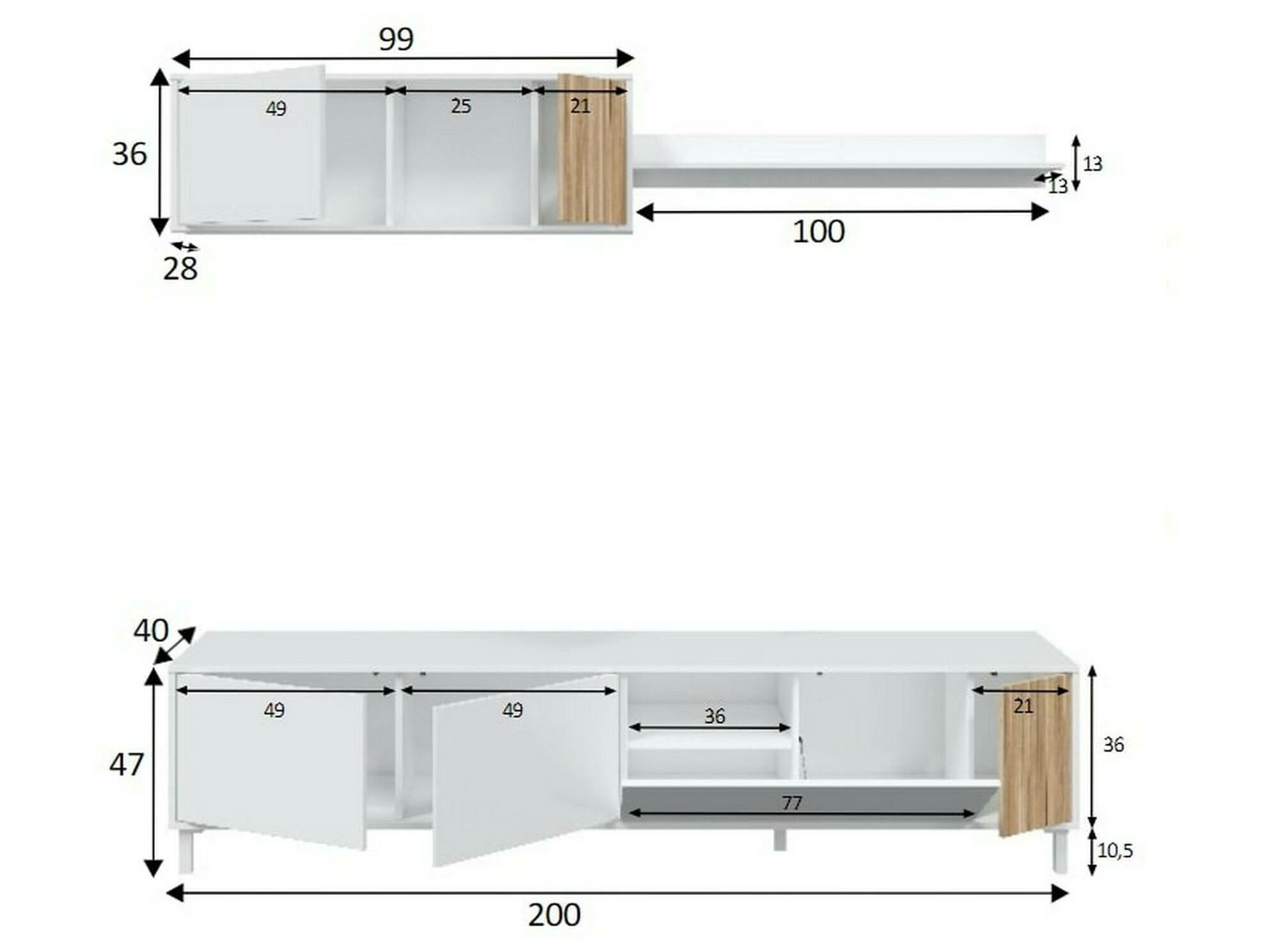 Mueble de TV Penxat de 240cm con balda, un cajón y puertas – Slowdeco