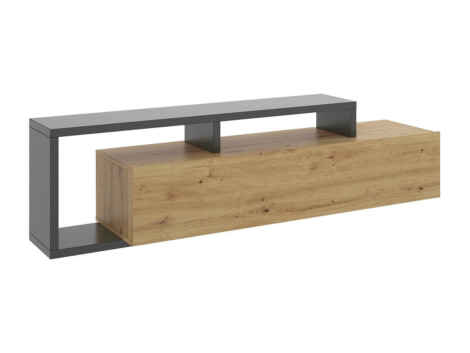 TV-Ständer Maiella, niedriges Sideboard für Wohnzimmer, Sideboard für Wohnzimmer für Fernseher, 165 x 40 x 47 cm, Eiche Nodes und Anthrazit