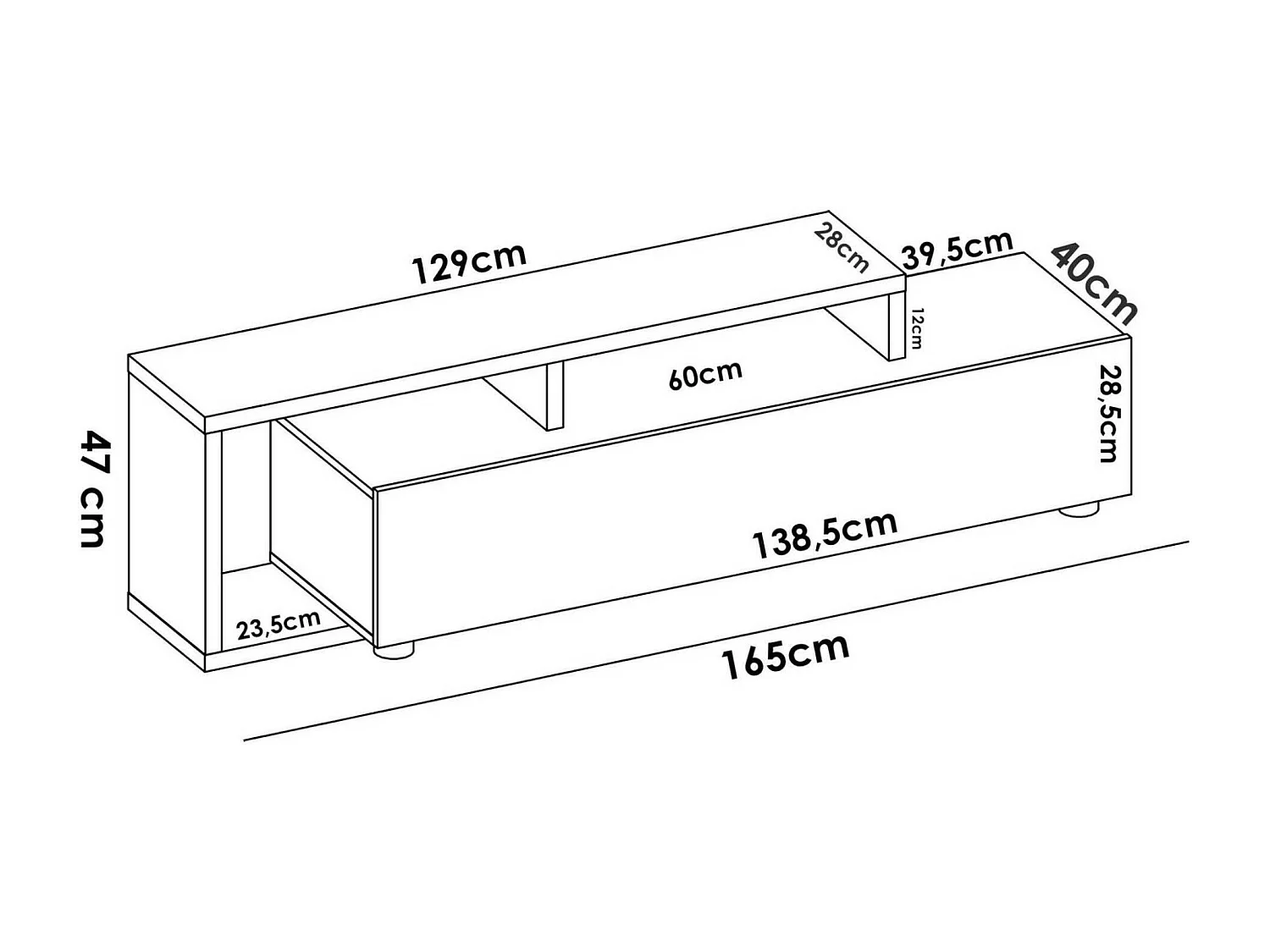 TV-Ständer Maiella, niedriges Sideboard für Wohnzimmer, Sideboard für Wohnzimmer für Fernseher, 165 x 40 x 47 cm, Eiche Nodes und Anthrazit