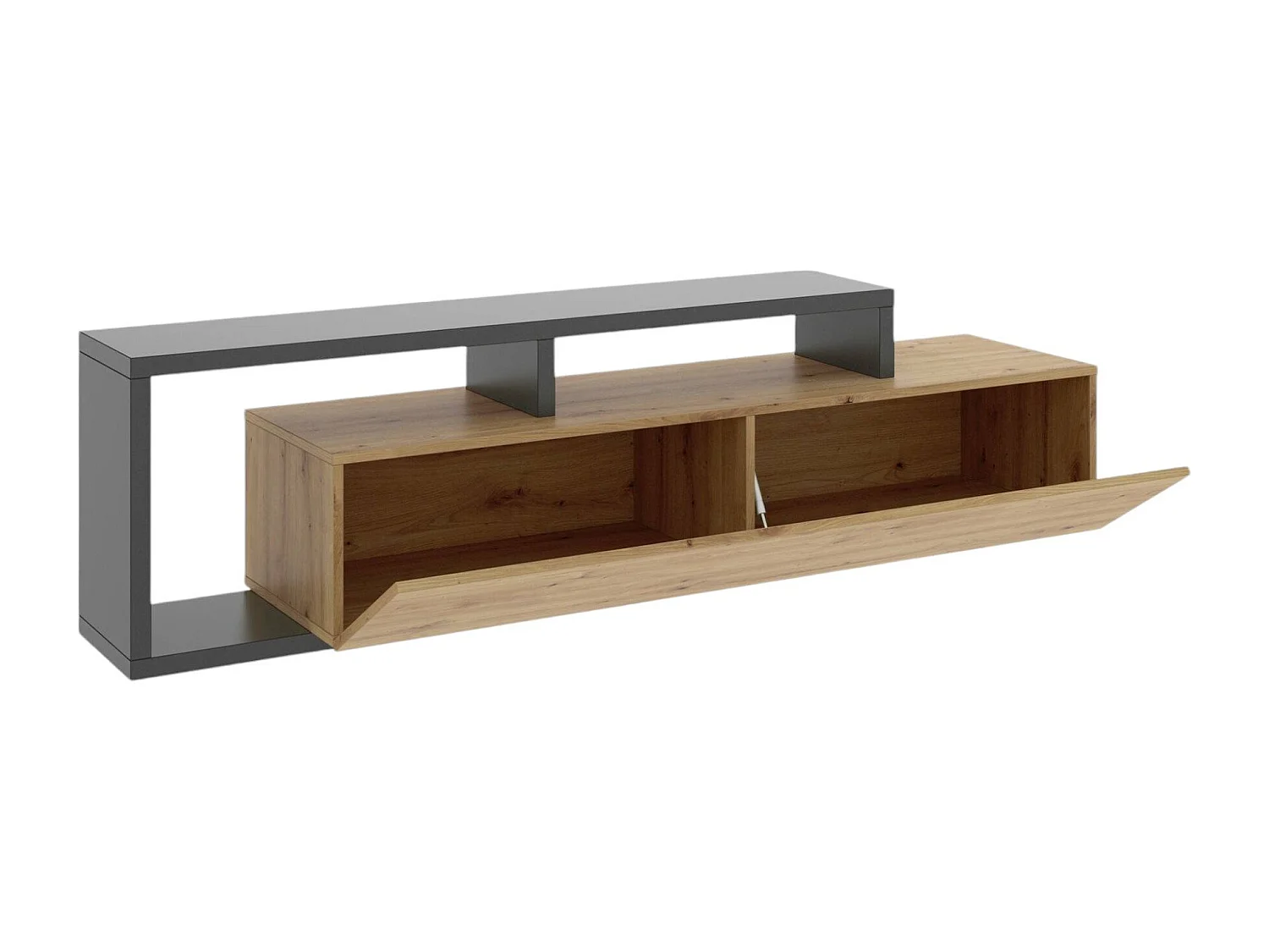 TV-Ständer Maiella, niedriges Sideboard für Wohnzimmer, Sideboard für Wohnzimmer für Fernseher, 165 x 40 x 47 cm, Eiche Nodes und Anthrazit