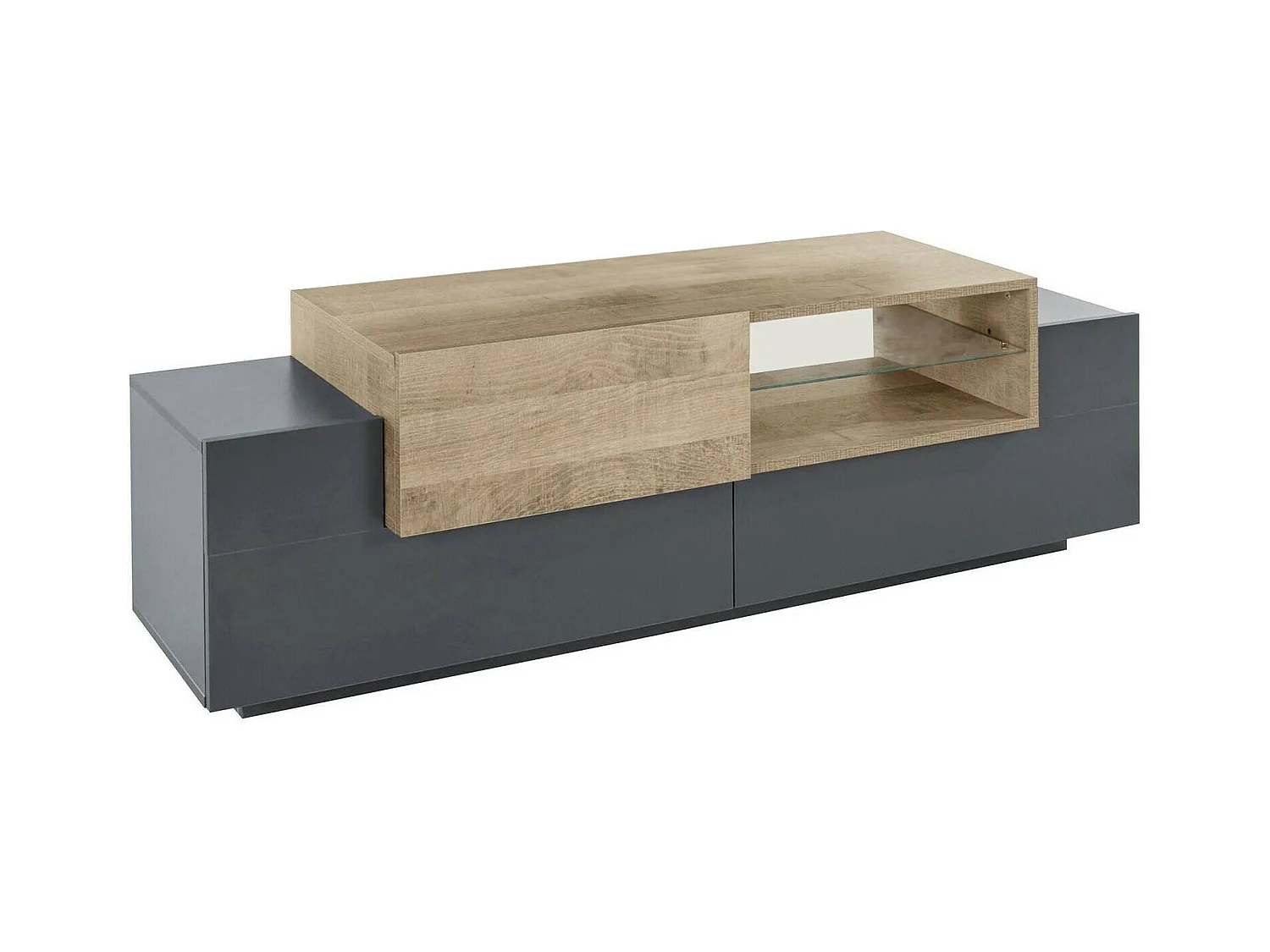 Meuble TV Pablo, Buffet bas de salon, Base pour meuble TV, 100% Made in Italy, 160x45h51 cm, Anthracite et Érable