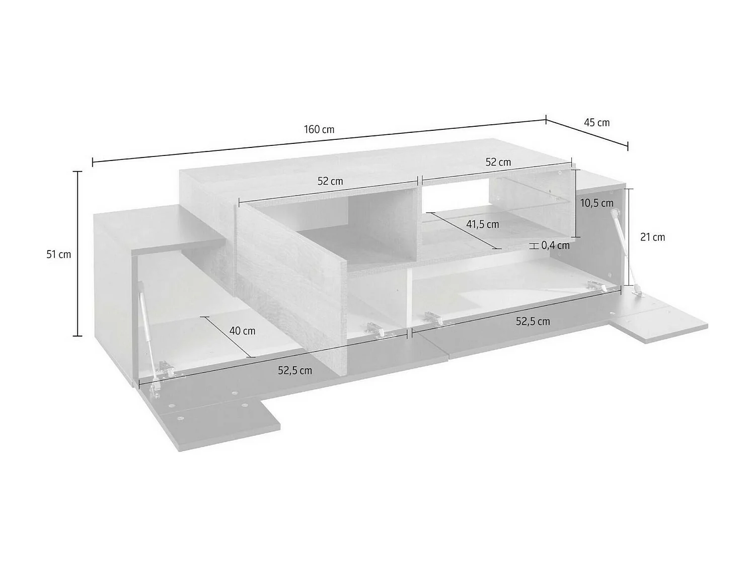 Mueble de televisión Pablo, Aparador bajo para salón con 2 puertas, base soporte TV, 100% Made in Italy, cm 160x45h51, Antracita y Arce
