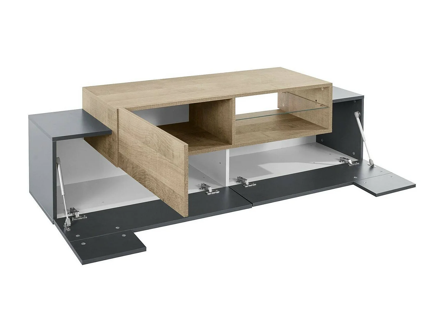 Mueble de televisión Pablo, Aparador bajo para salón con 2 puertas, base soporte TV, 100% Made in Italy, cm 160x45h51, Antracita y Arce