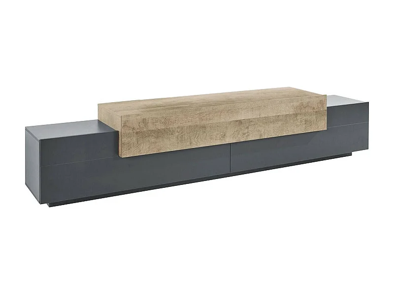 Nico TV-meubel, Laag woonkamerdressoir, TV-meubelbasis, 100% Made in Italy, 240x45h52 cm, Antraciet en Esdoorn