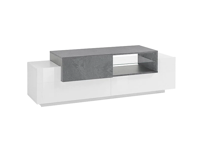 Meuble TV Dlodrin, Buffet bas de salon, Base pour meuble TV, 100% Made in Italy, 160x45h51 cm, Blanc brillant et ardoise