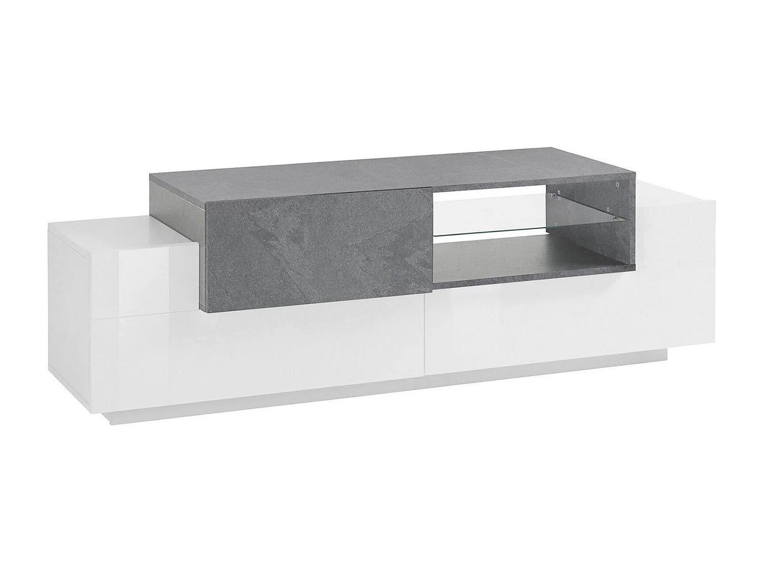 Fernsehschrank Dlodrin, Niedriges Sideboard für Wohnzimmer, Sockel für TV-Möbel, 100 % Made in Italy, cm 160x45h51, glänzend weiÃŸ und Schiefer