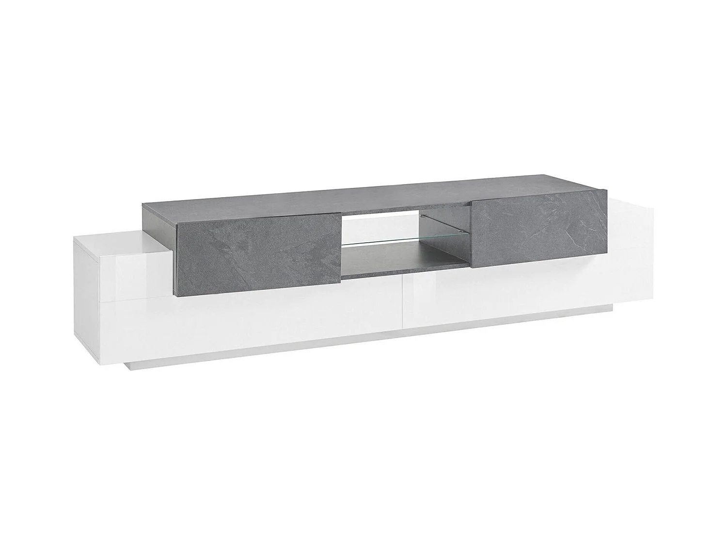 Meuble TV Dmusso, Buffet bas de salon, Base pour meuble TV, 100% Made in Italy, 220x45h51 cm, Blanc brillant et ardoise
