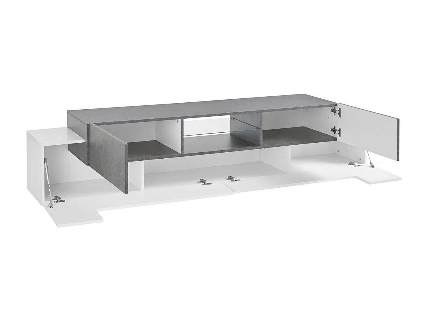Meuble TV Dmusso, Buffet bas de salon, Base pour meuble TV, 100% Made in Italy, 220x45h51 cm, Blanc brillant et ardoise