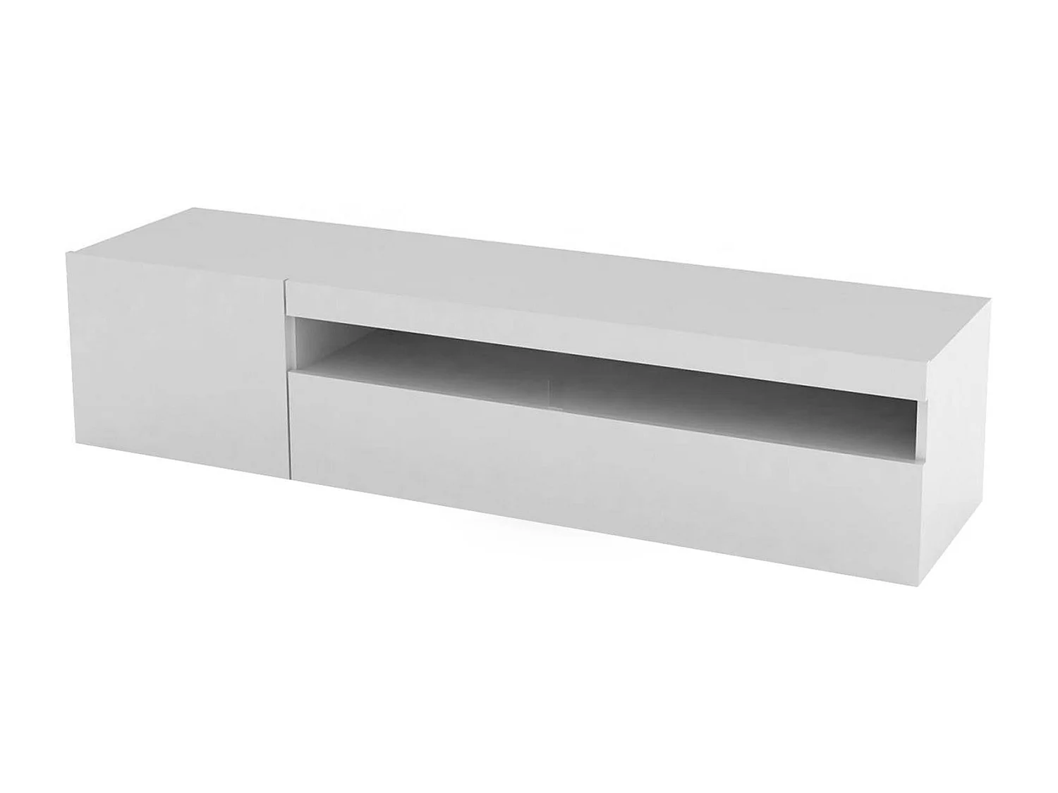 Móvel de TV Dmangoni, Aparador baixo de sala com 2 portas, base de móvel de TV, 100% Fabricado na Itália, 150x40h37 cm, Branco brilhante