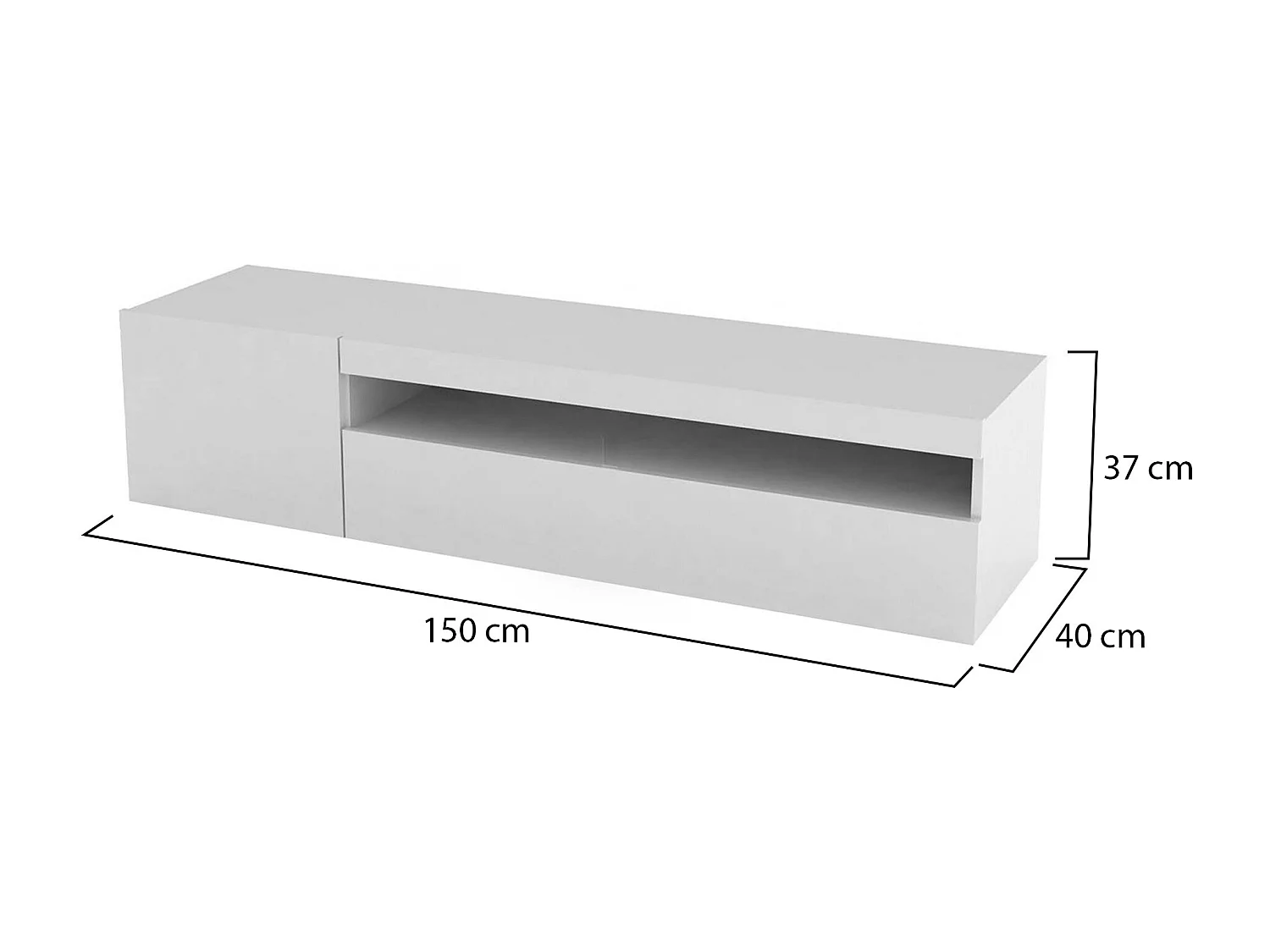 Móvel de TV Dmangoni, Aparador baixo de sala com 2 portas, base de móvel de TV, 100% Fabricado na Itália, 150x40h37 cm, Branco brilhante