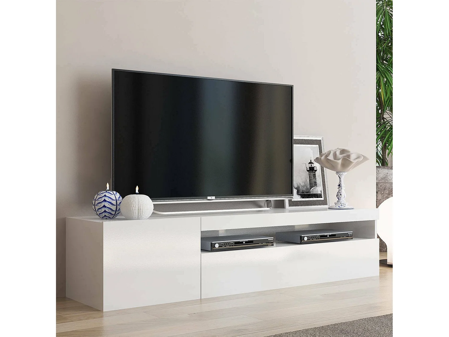 Mobile Porta tv Ardy, 2 Ripiani Made in Italy, 40x150x37h cm Bianco Lucido