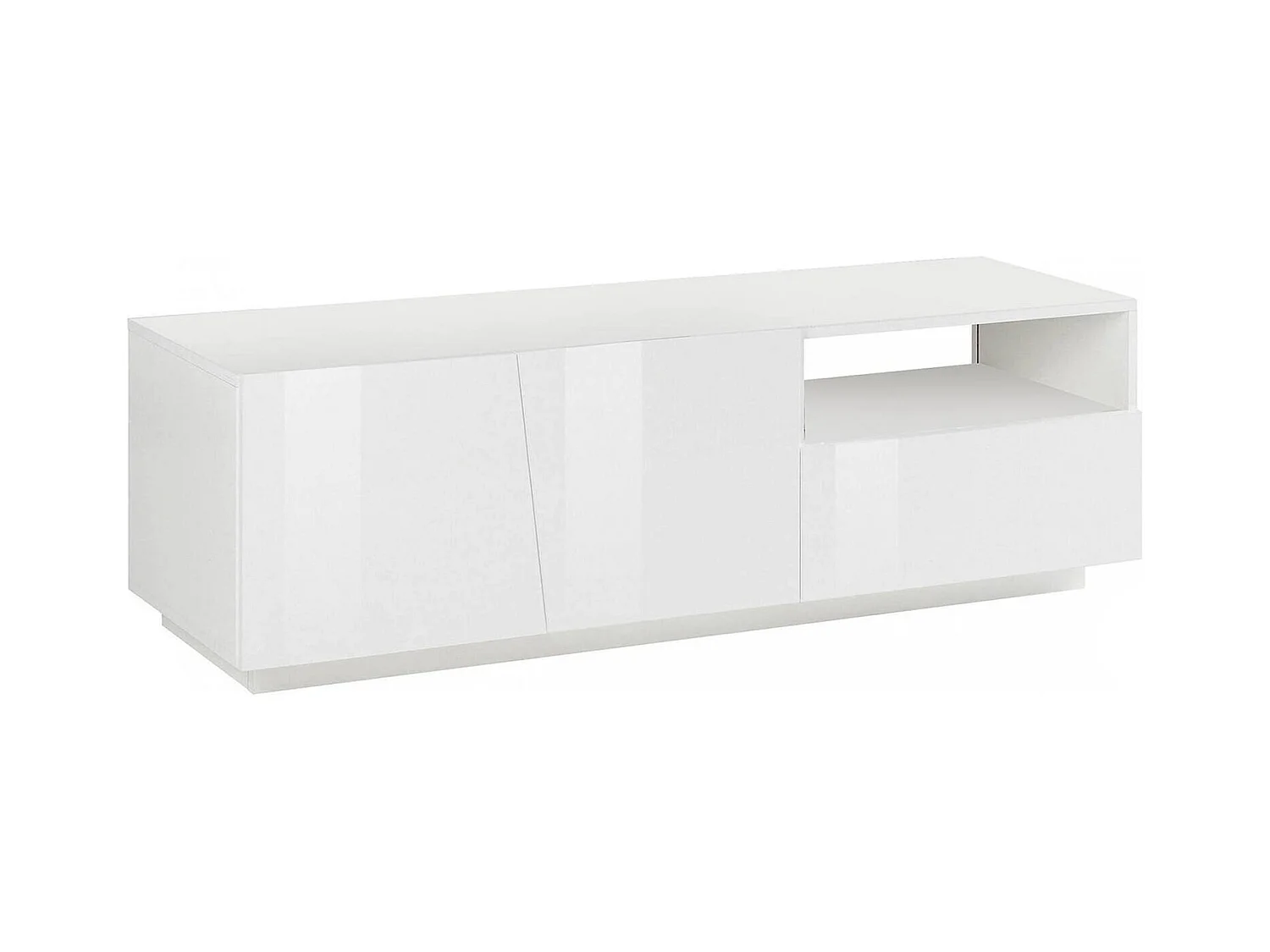 Meuble TV Dlandon, Buffet bas de salon avec 2 portes, Base pour meuble TV, 100% Made in Italy, 150x43h46 cm, Blanc brillant