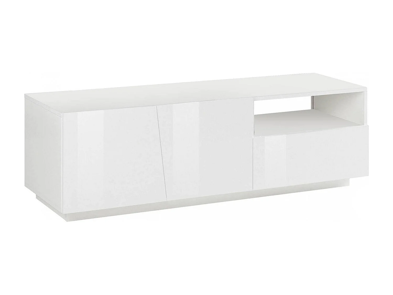 Mueble de televisión Dlandon, Aparador bajo para salón con 2 puertas, base soporte TV, 100% Made in Italy, cm 150x43h46, Blanco brillo