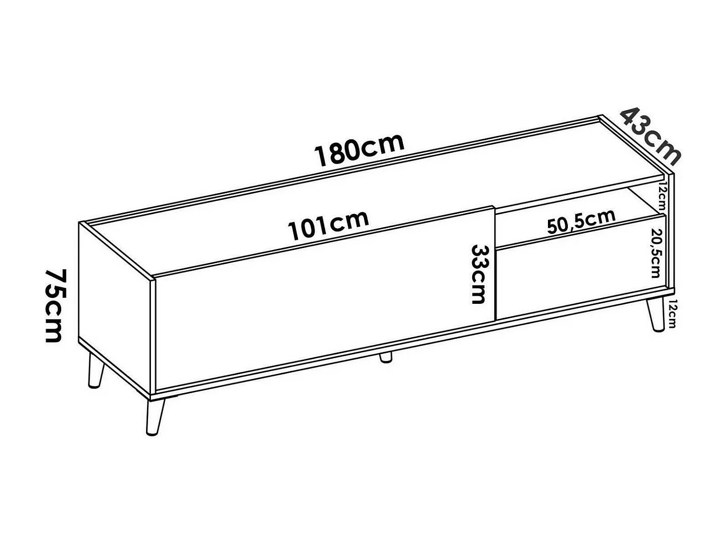 Móvel de TV Tamaro, Aparador baixo da sala, Aparador da sala para televisão, 155x43h47 cm, Carvalho e Branco