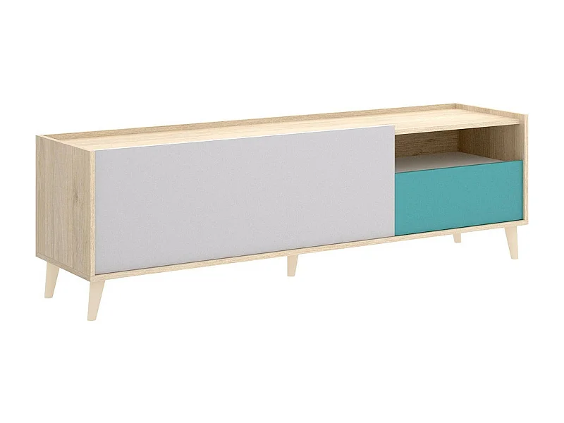 Tamaro TV-meubel, Laag woonkamerdressoir, Woonkamerdressoir voor televisie, 155x43h47 cm, Eiken en Wit