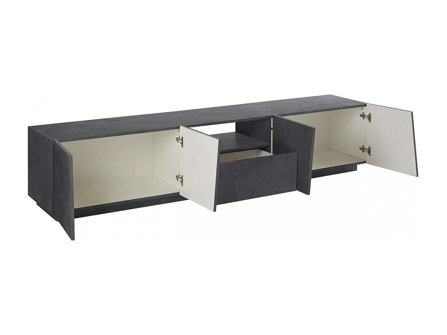 Mueble de televisión Dlori, Aparador bajo para salón, base soporte TV, 100% Made in Italy, cm 220x43h46, Pizarra, con luz LED