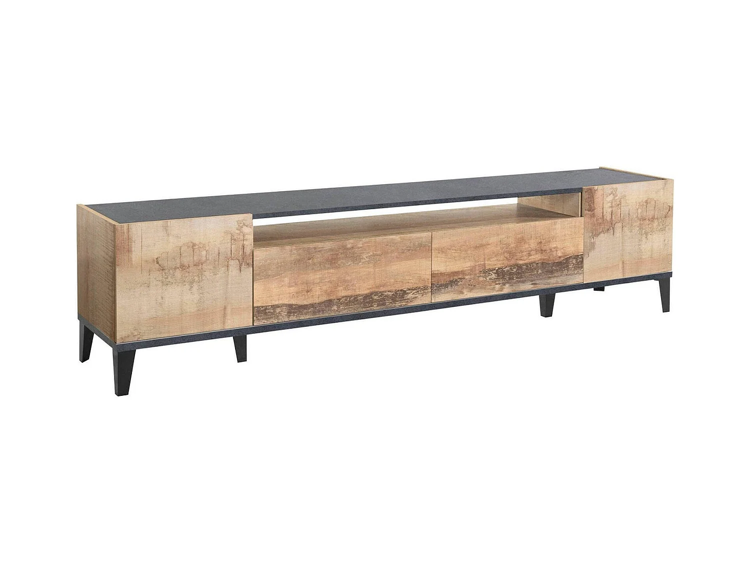 Meuble TV Dmaigna, Buffet bas de salon avec 2 portes, Base pour meuble TV, 100% Made in Italy, 200x40h47 cm, Ardoise et Érable